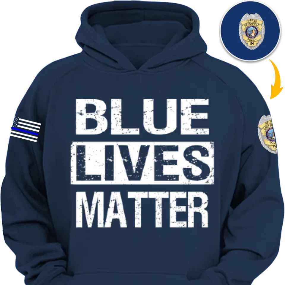 Personalized Blue Lives Matter US Police Badge US Flag Blue Line T-shirt Printed