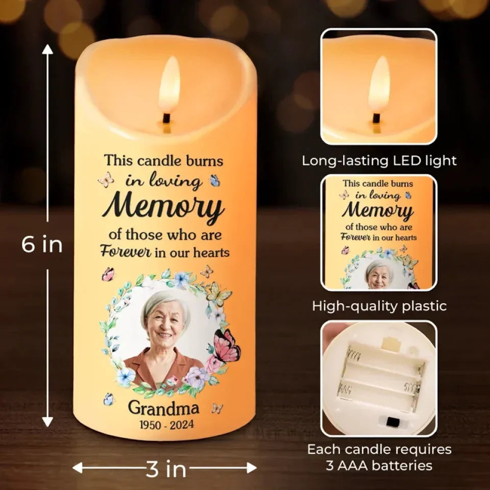 Custom Photo This Candle Burns In Loving Memory - Memorial Personalized Custom LED Candle - Christmas Gift, Sympathy Gift For Family Members