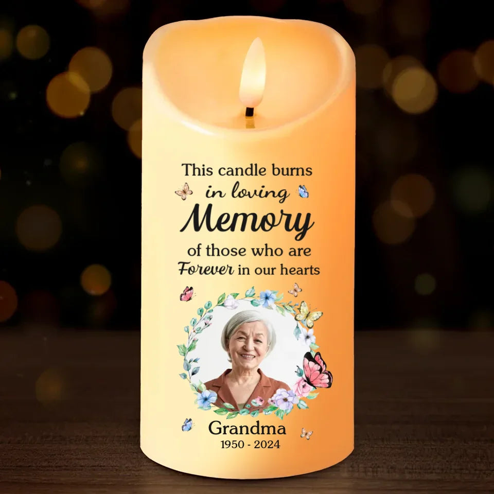 Custom Photo This Candle Burns In Loving Memory - Memorial Personalized Custom LED Candle - Christmas Gift, Sympathy Gift For Family Members