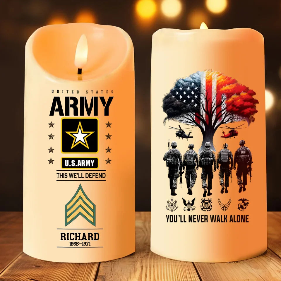 Custom Military Tribute LED Candle - Personalized with Name and Dates