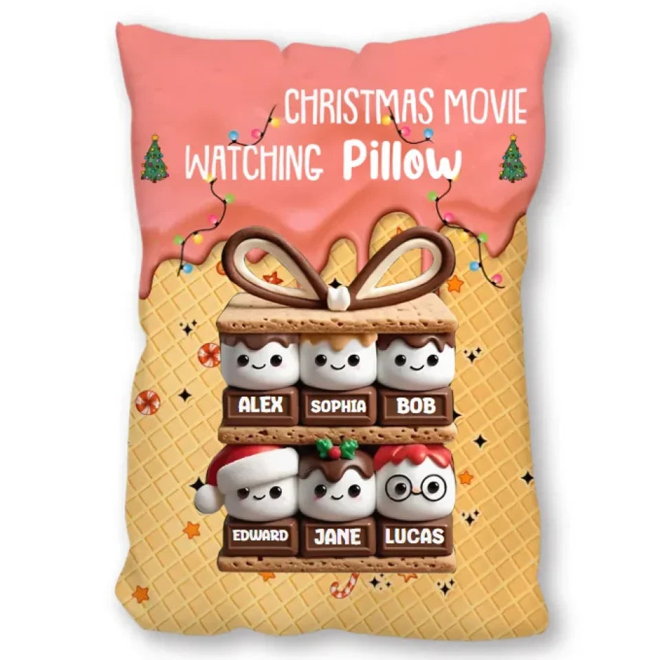 Personalized Christmas Movie Watching Pillow - Cozy Rectangular Pillow (Stuffing Included) with Custom Name - Ideal Gift for Holiday Movie Nights