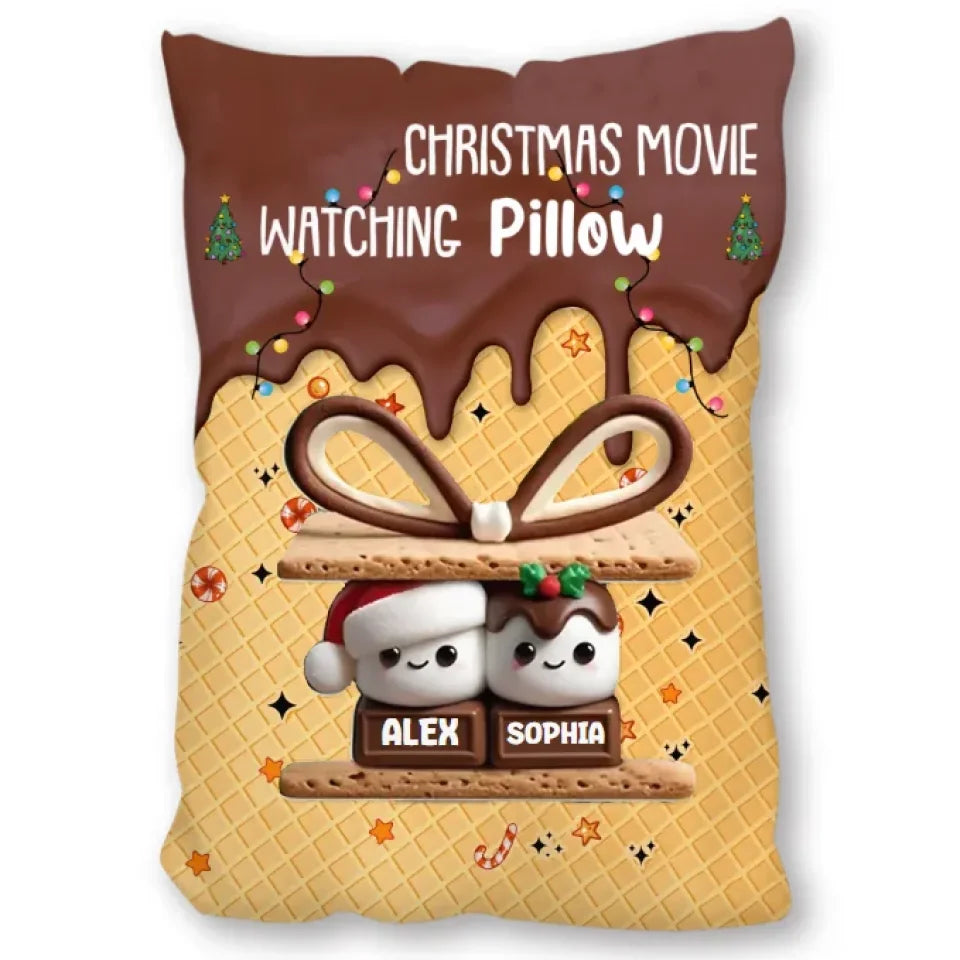 Personalized Christmas Movie Watching Pillow - Cozy Rectangular Pillow (Stuffing Included) with Custom Name - Ideal Gift for Holiday Movie Nights