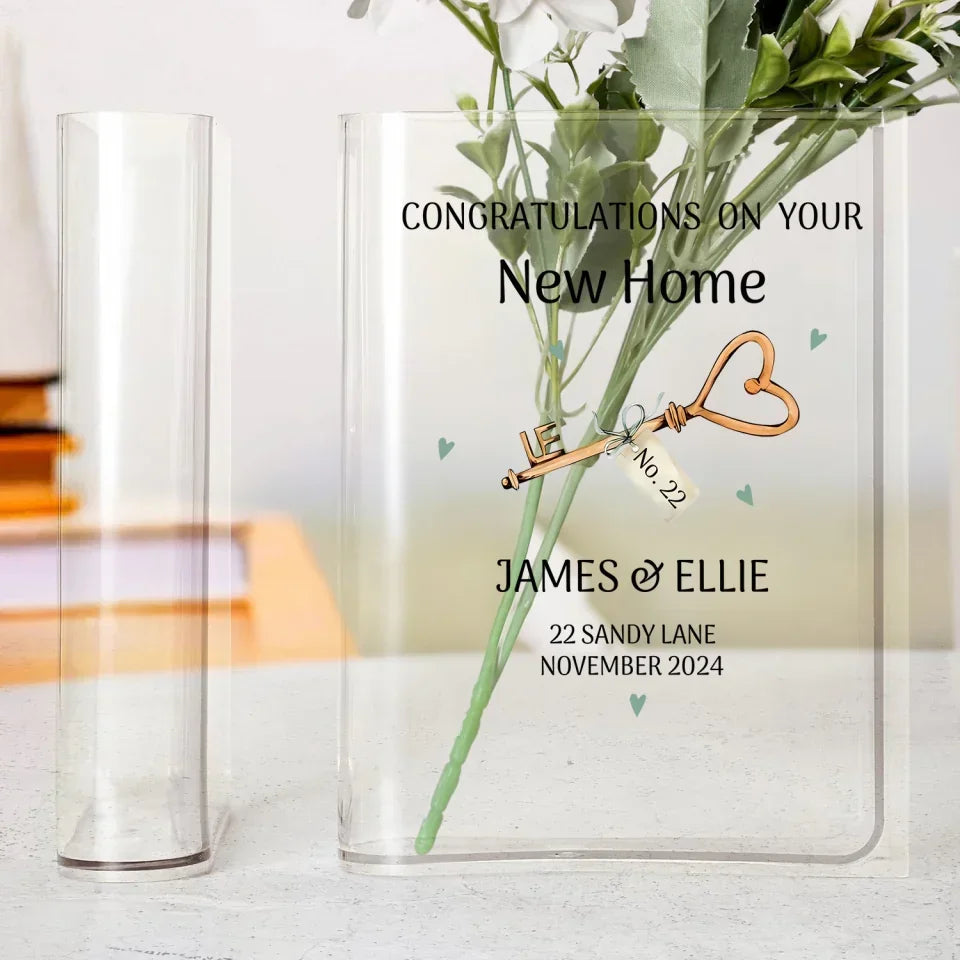 Congratulations on Your New Home - Housewarming Gift for Newly Married Couples - Personalized Acrylic Book Vase with Name - for New Homeowners