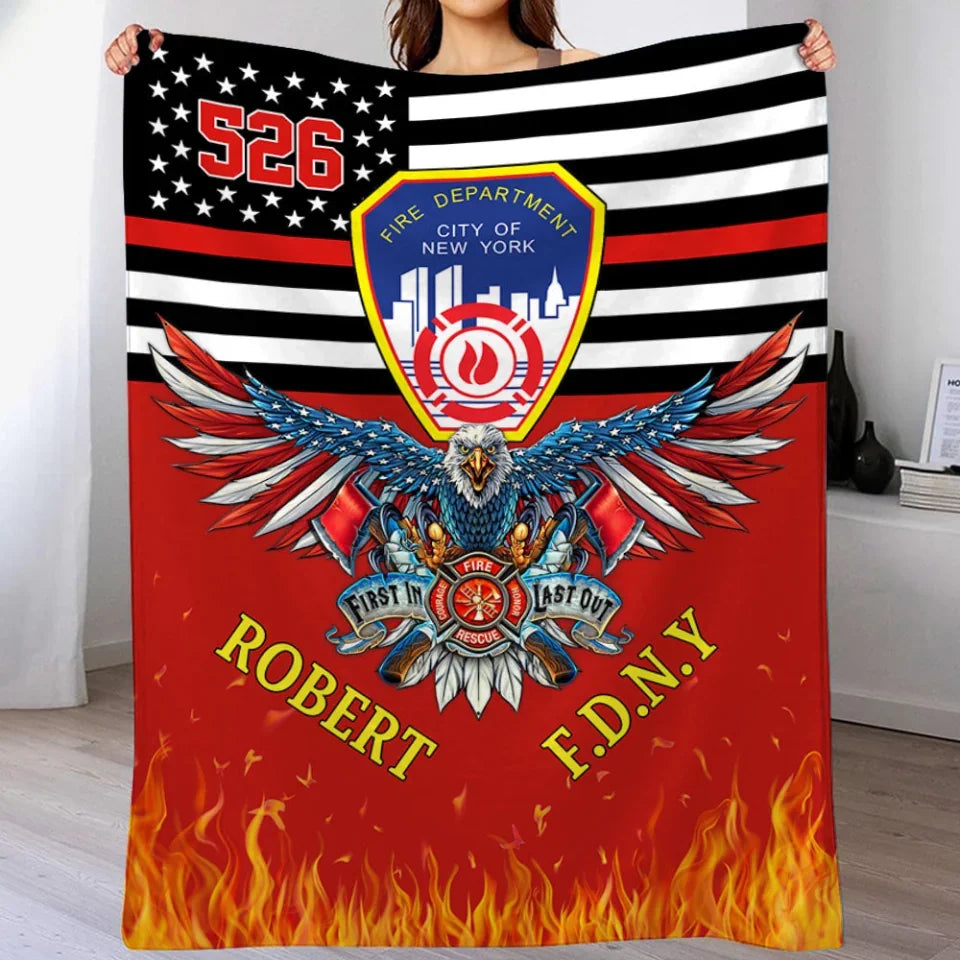 US Firefighter Blanket Gift For Firefighter Custom Department Blanket