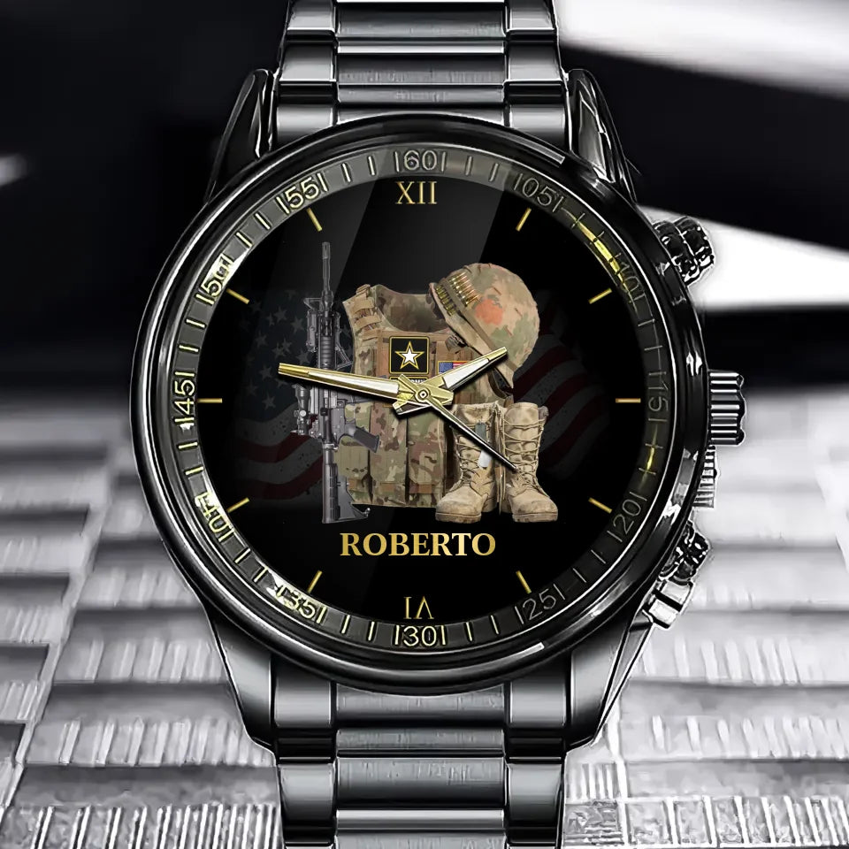 Customizable Military Tribute Watch - Personalize Your Armor Helmet Boots and Branch Logo