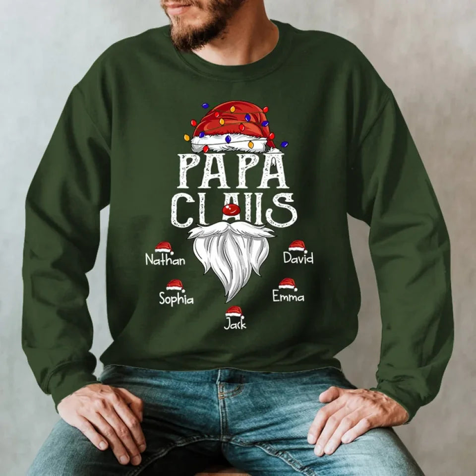 Hat Santa With Christmas Lights, Gift For Grandpa, Custom Give Papa And Kids T-shirt Sweatshirt Hoodie