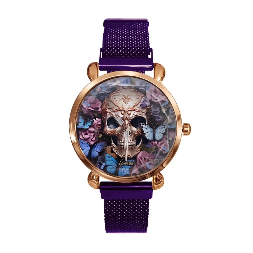 Beauty Of The Dark Skull Roses Butterflies Personalized Watch