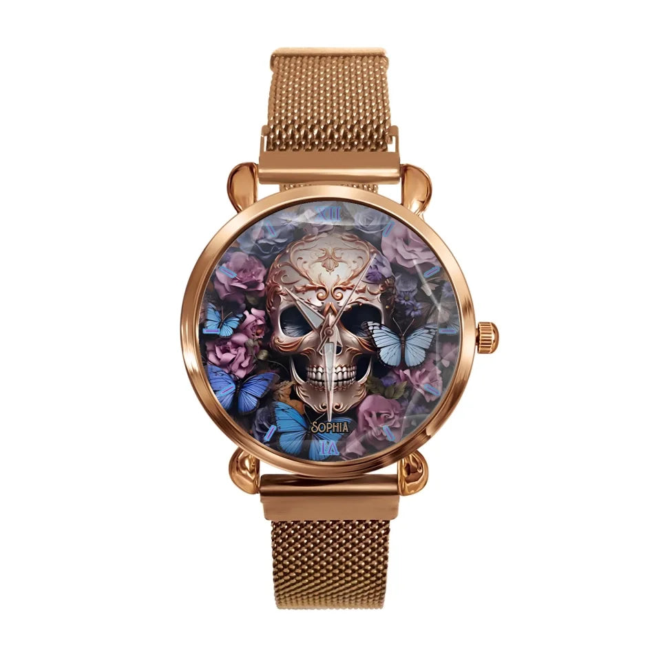 Beauty Of The Dark Skull Roses Butterflies Personalized Watch