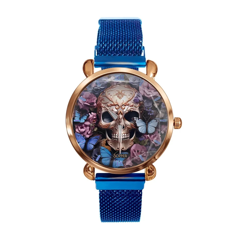 Beauty Of The Dark Skull Roses Butterflies Personalized Watch