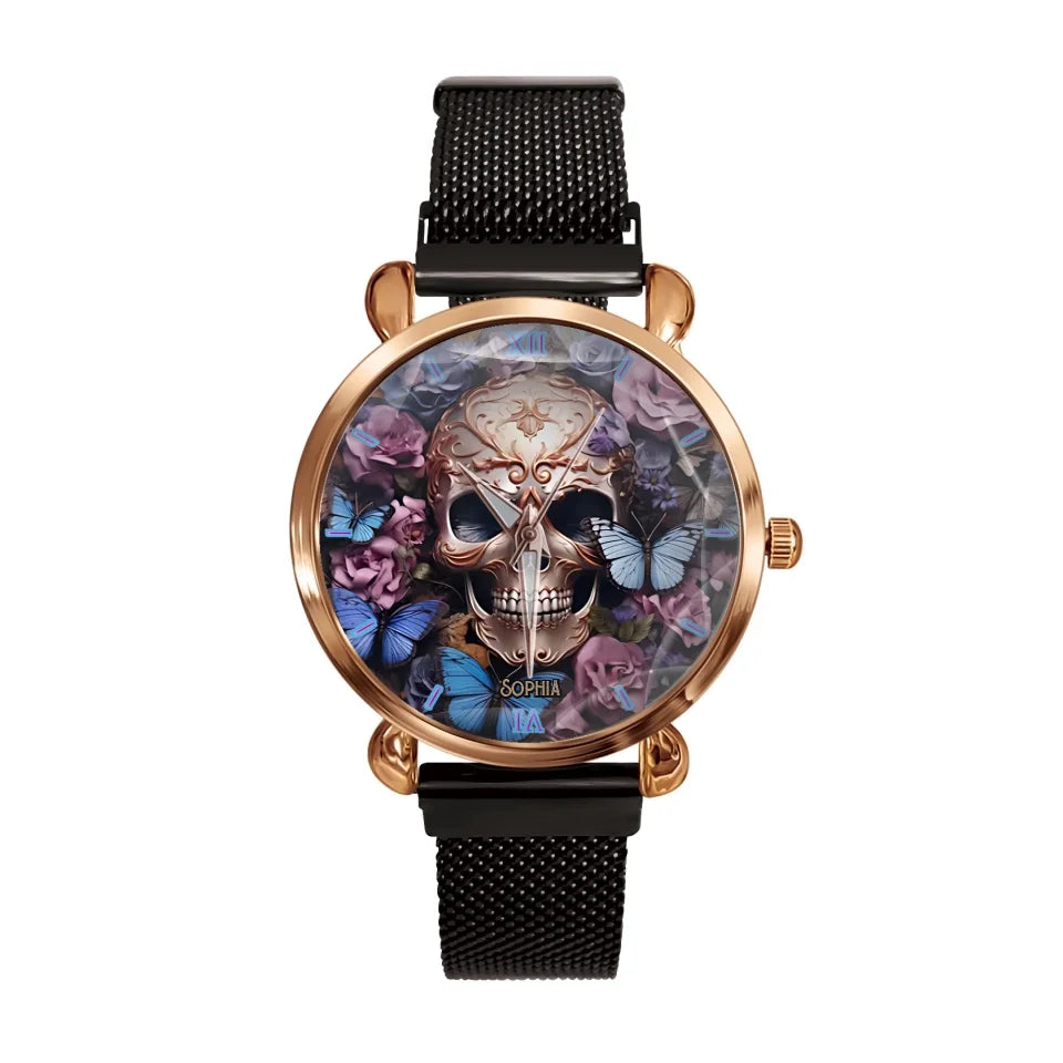 Beauty Of The Dark Skull Roses Butterflies Personalized Watch