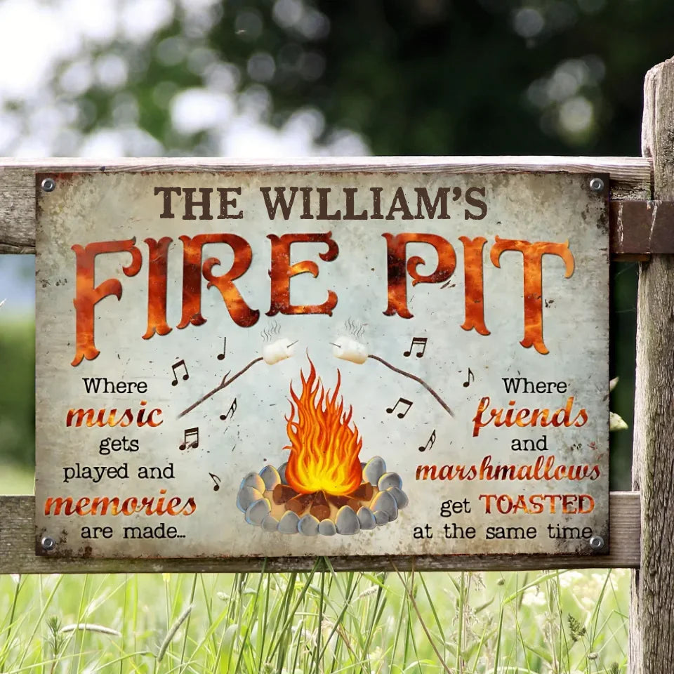 Fire Pit Metal Sign Personalized Welcome Family Fire Pit OutDoor Decor