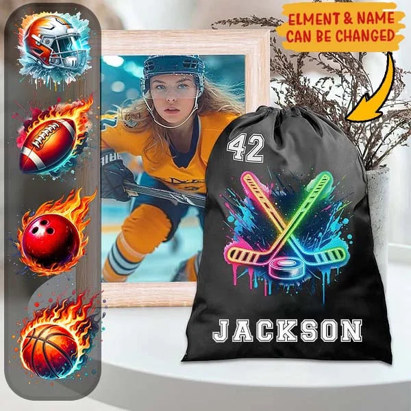 Personalised Neon Dynamic Sporty Drawstring Backpack Bag with Name Sports Team Birthday Gift for Sport Lovers