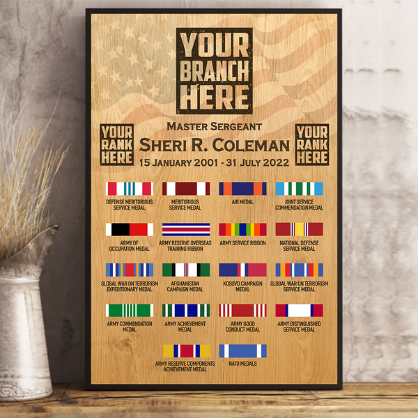 Custom Canvas and Poster For Veteran Custom Veteran Information Rank Medal Ribbon Canvas For Veteran Proud Served